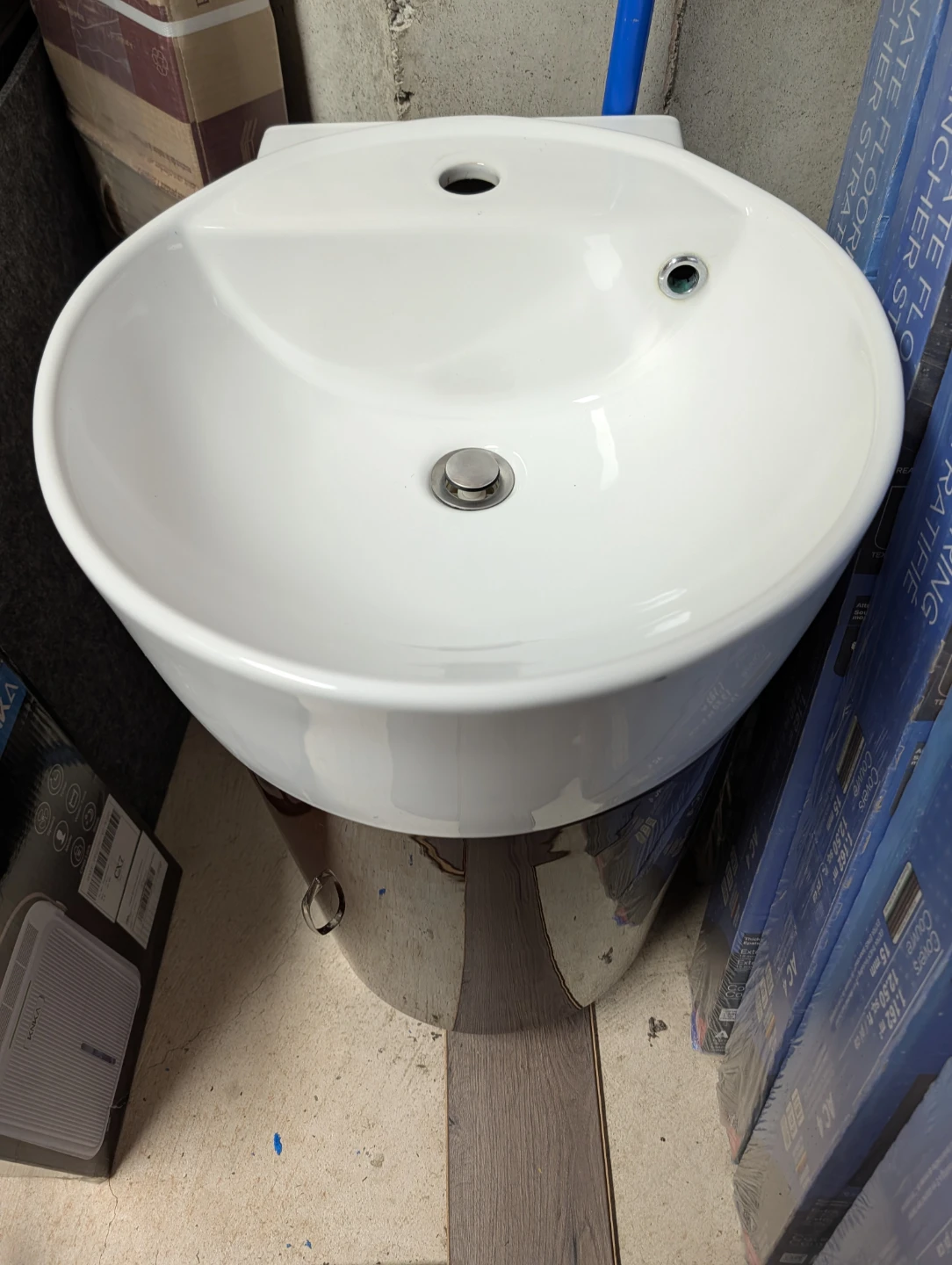 White Ceramic Sink with Brown Cabinet Base - photo 4