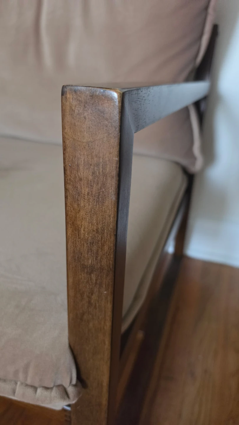 2 Armchair with Tan Upholstery and Wood Frame - photo 3