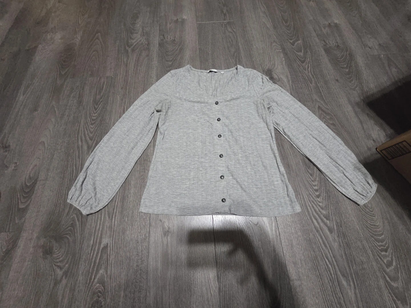 Grey Long-Sleeve Button-Up Top