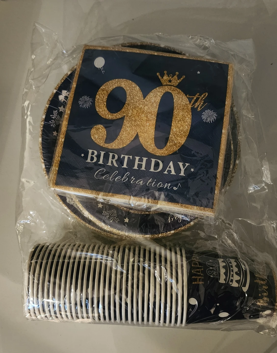 90th Birthday Celebration Paper Plates, Cups, and Napkins Set