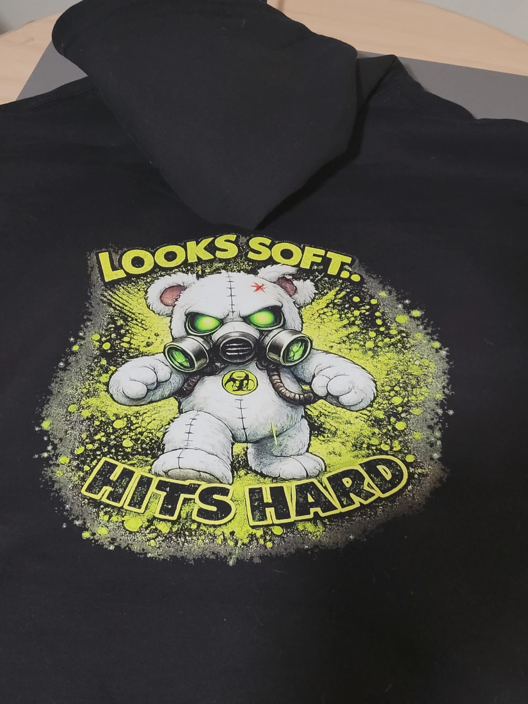 Black Hoodie "Looks Soft.. Hits Hard" Graphic - photo 3