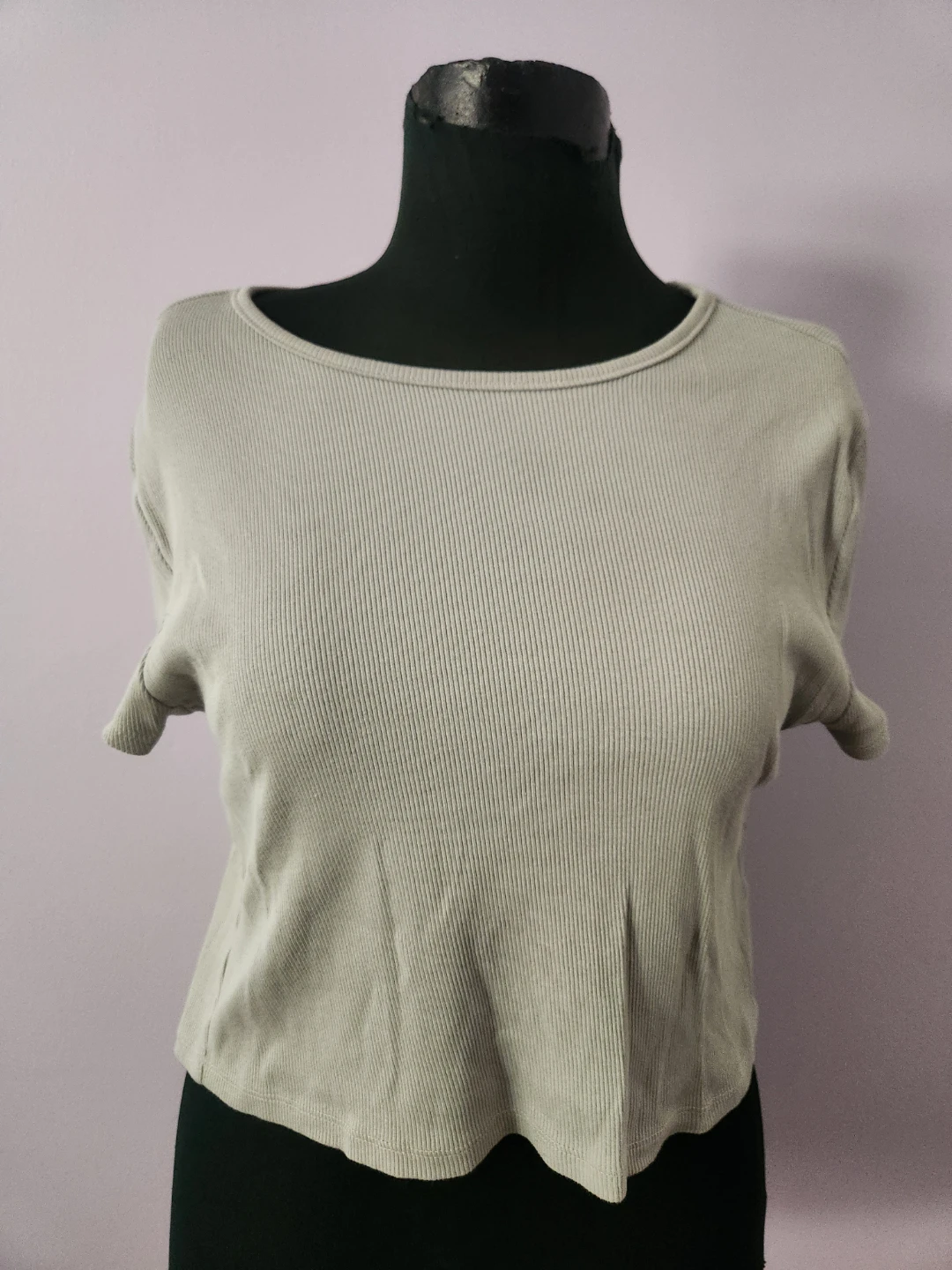 Light Green Ribbed Cropped T-Shirt - Size XL