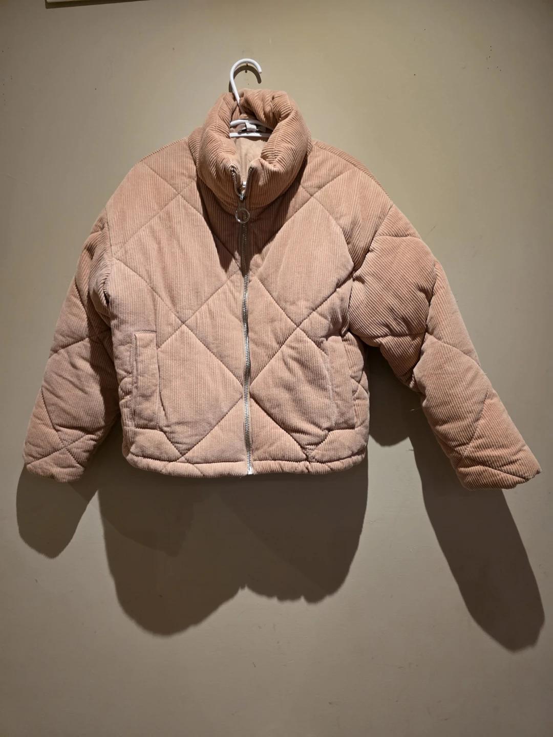 Pink Corduroy Quilted Puffer Jacket