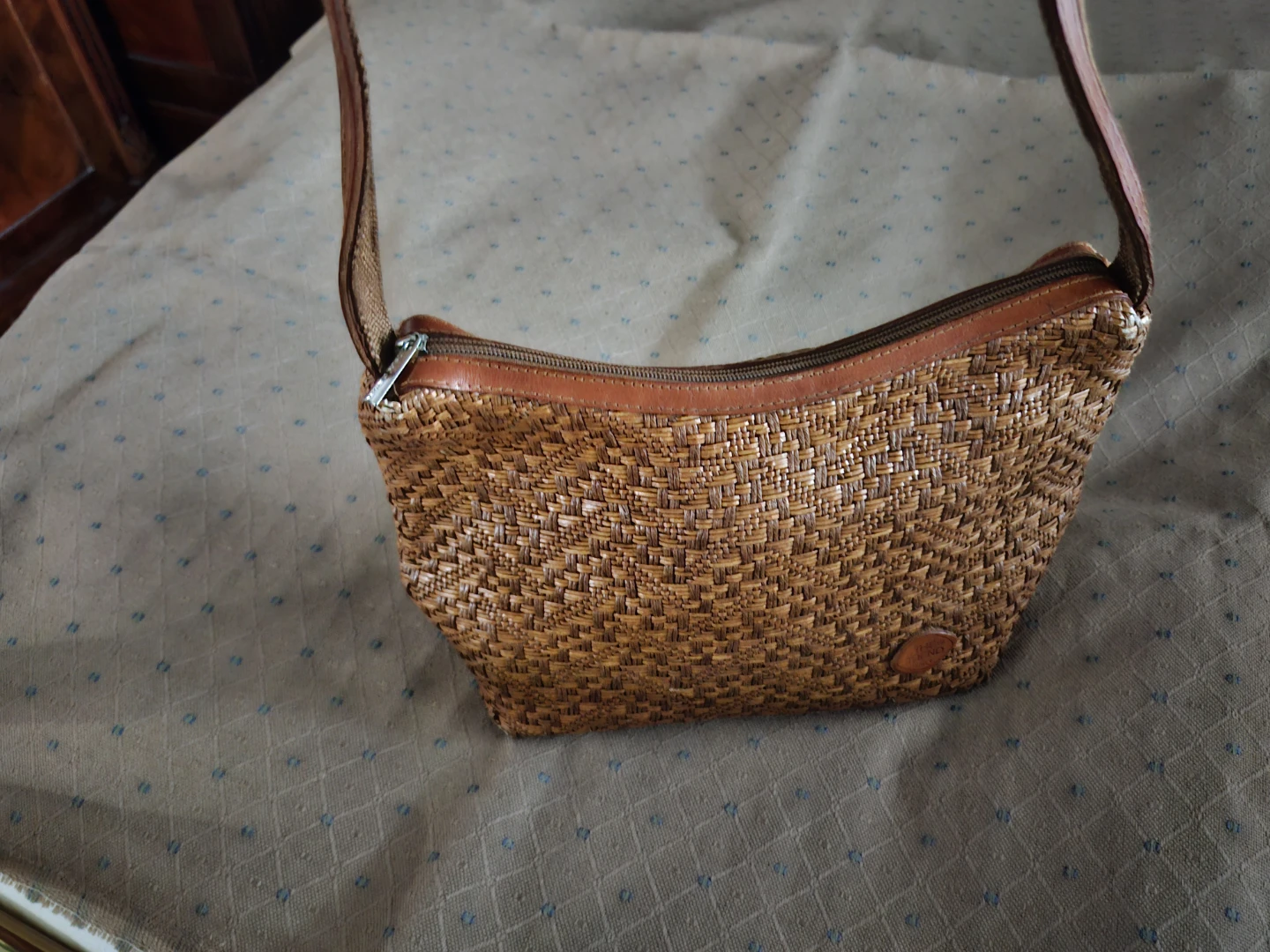 Woven Crossbody Bag with Leather Accents