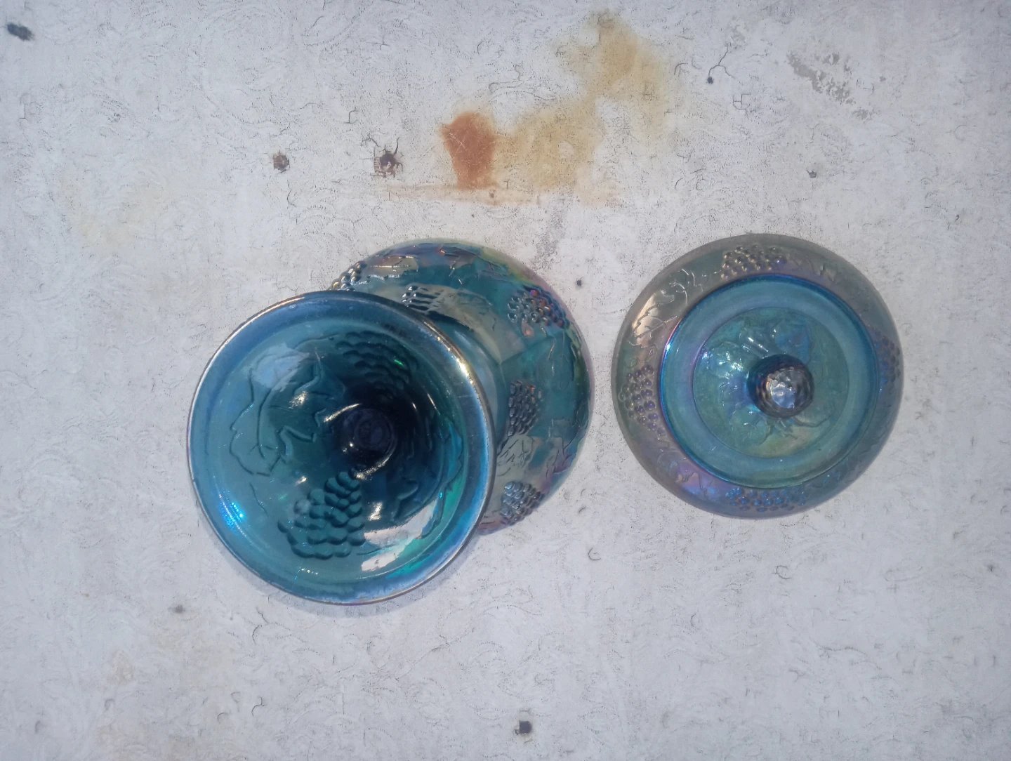 Vintage Blue Iridescent Glass Candy Dish with Lid - photo 3