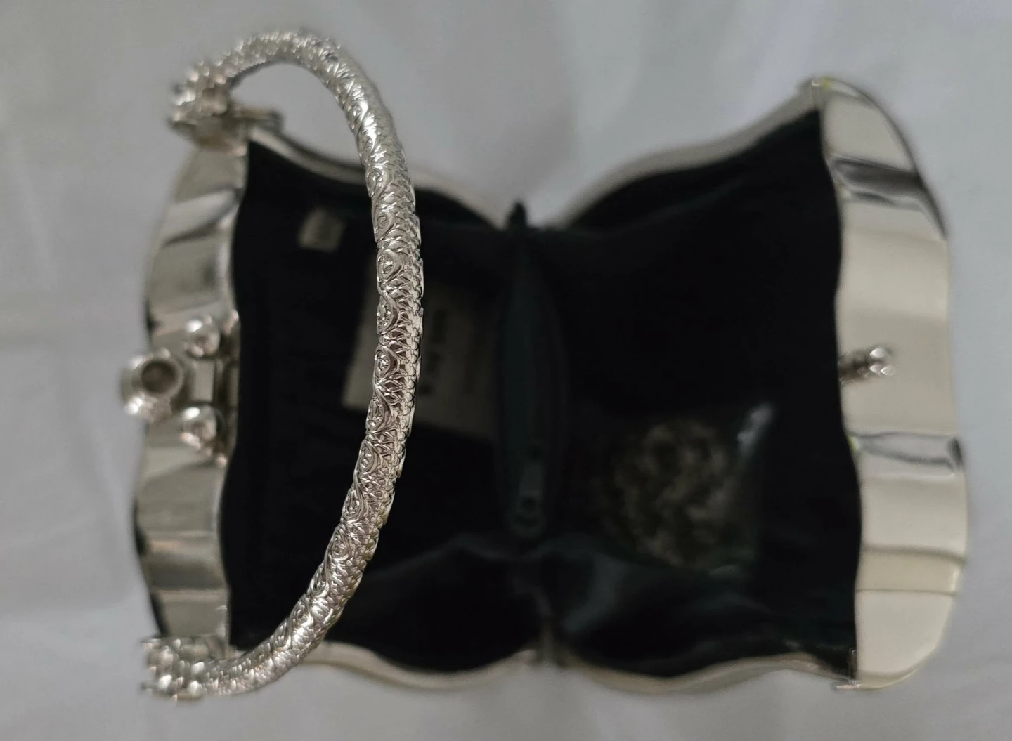 Cream and Silver Clutch Purse with Rhinestone Accents