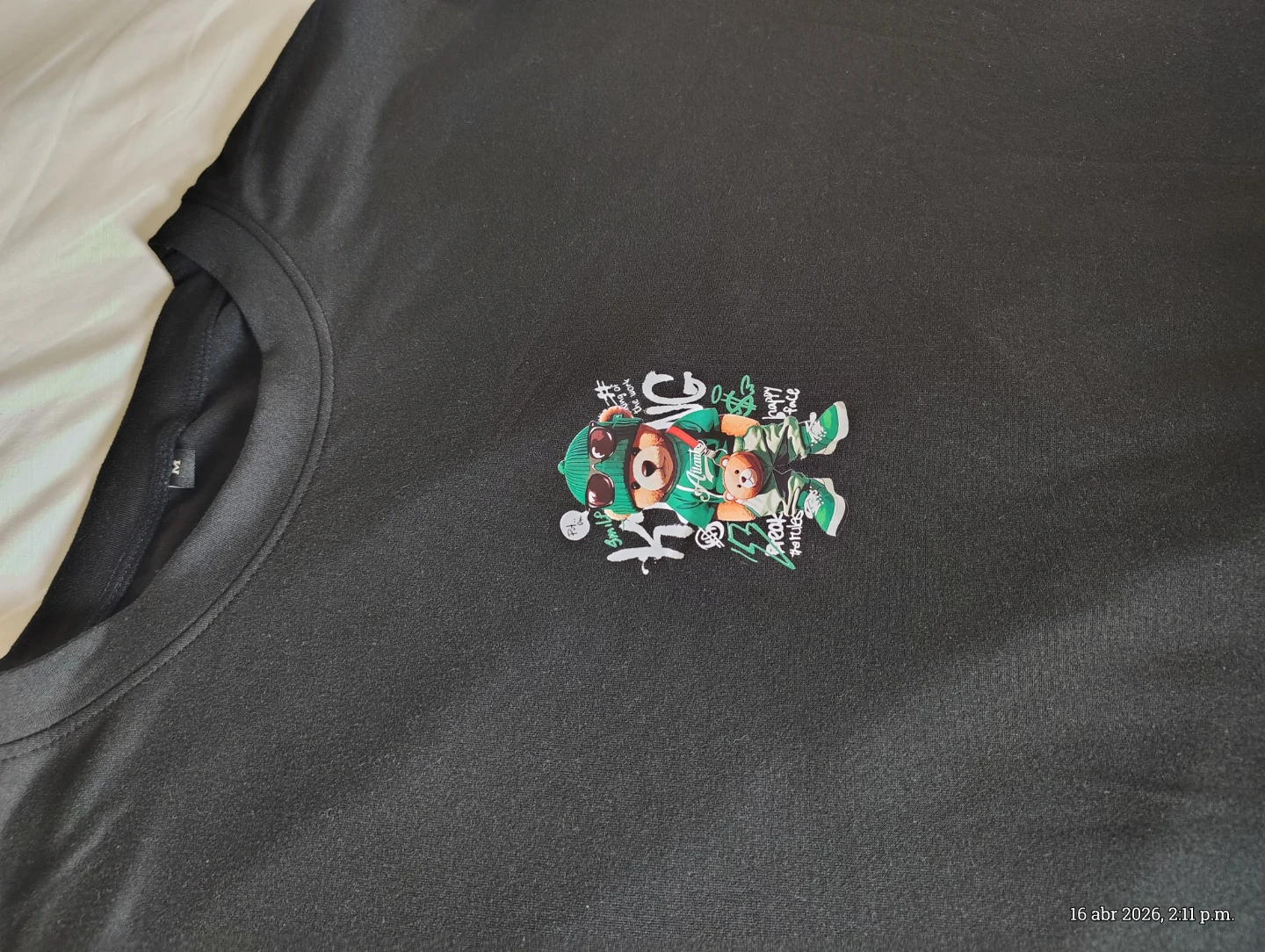 Black T-Shirt with Graphic Bear Print - photo 2