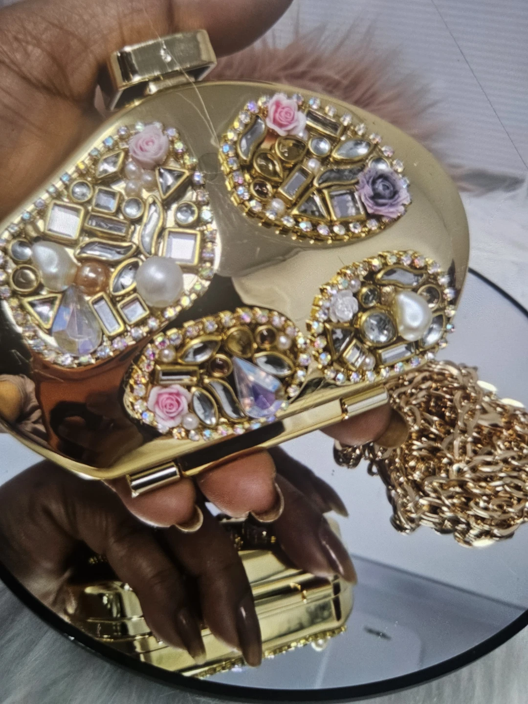 Gold Embellished Mini Clutch with Chain - photo 5
