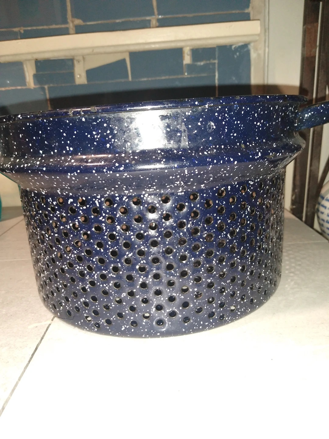Beautiful navy blue enameled strainer