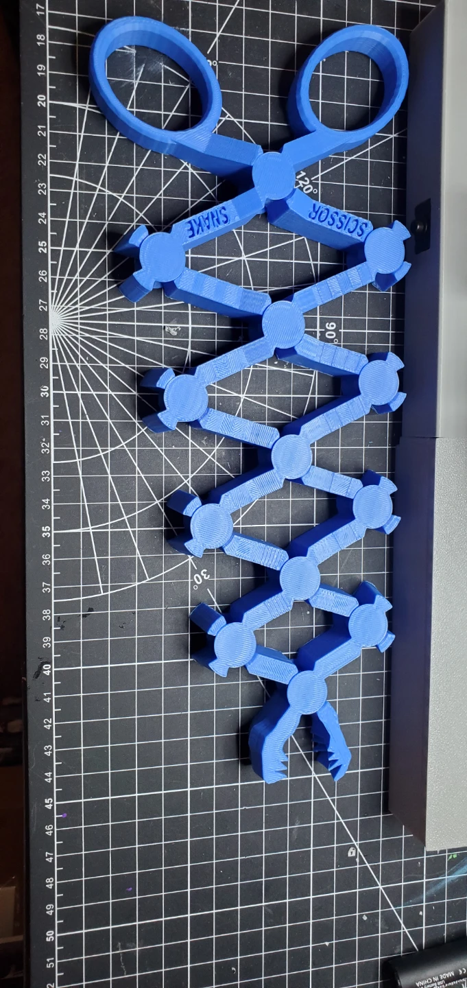 Blue 3D Printed DNA Helix Model with Scissors
