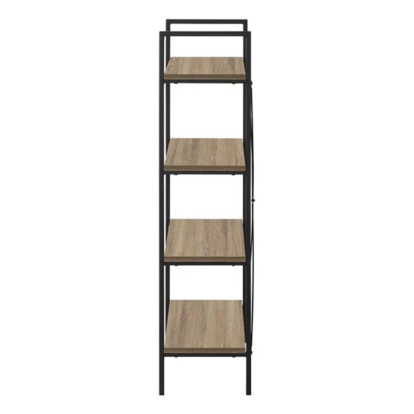 4-Shelf Bookshelf - Black Metal Frame & Wood-Look Shelves - photo 2