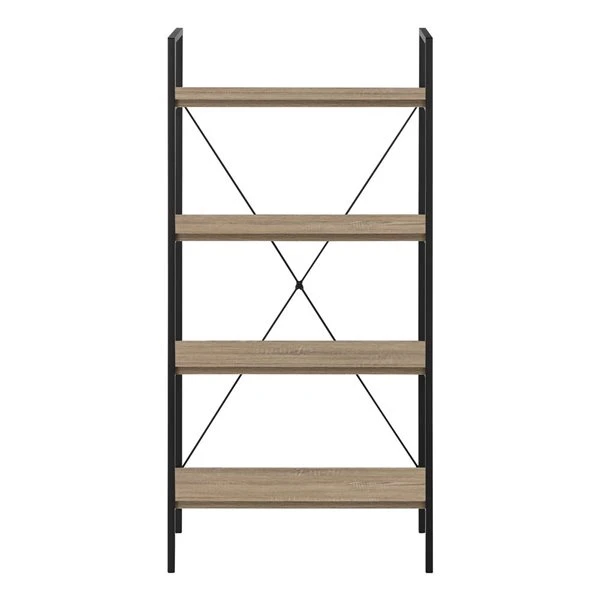 4-Shelf Bookshelf - Black Metal Frame & Wood-Look Shelves - photo 3