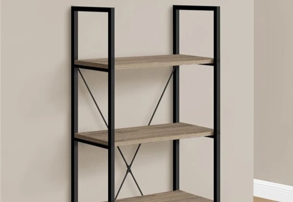 4-Shelf Bookshelf - Black Metal Frame & Wood-Look Shelves - photo 4
