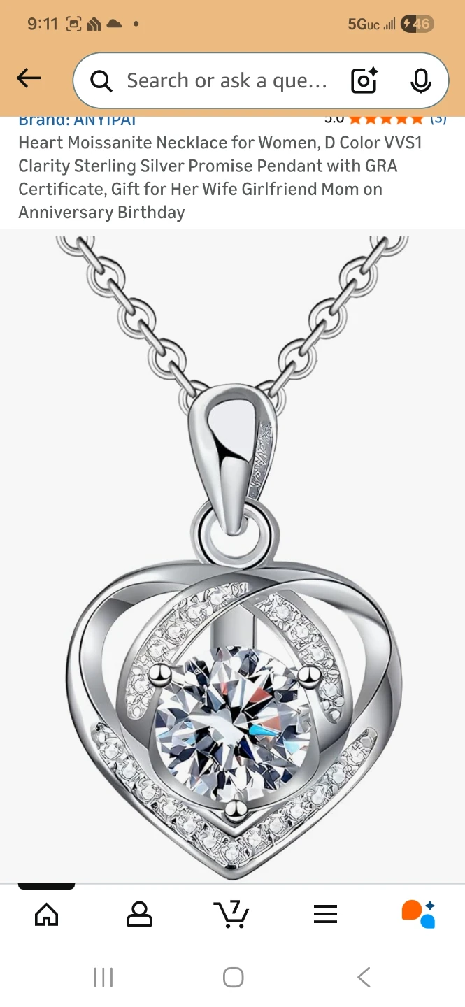 ANYIPAI Heart Moissanite Necklace Sterling Silver