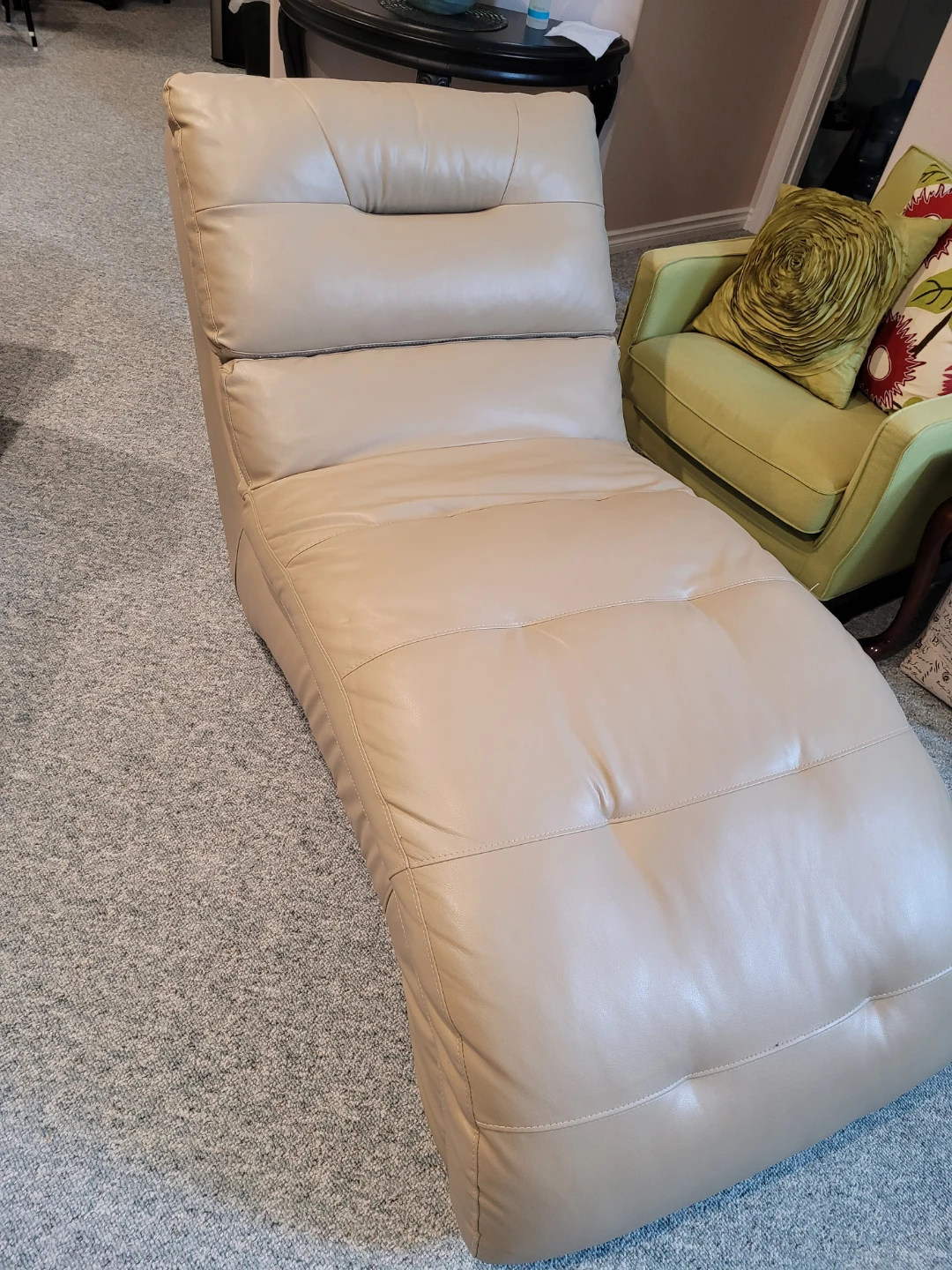 Beige Faux Leather Chaise Lounge Chair