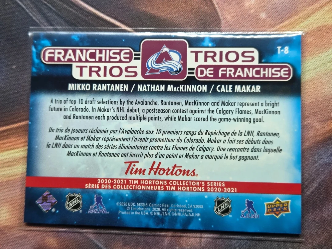 Upper Deck Trios Mikko Rantanen Nathan MacKinnon Cale Makar - photo 2