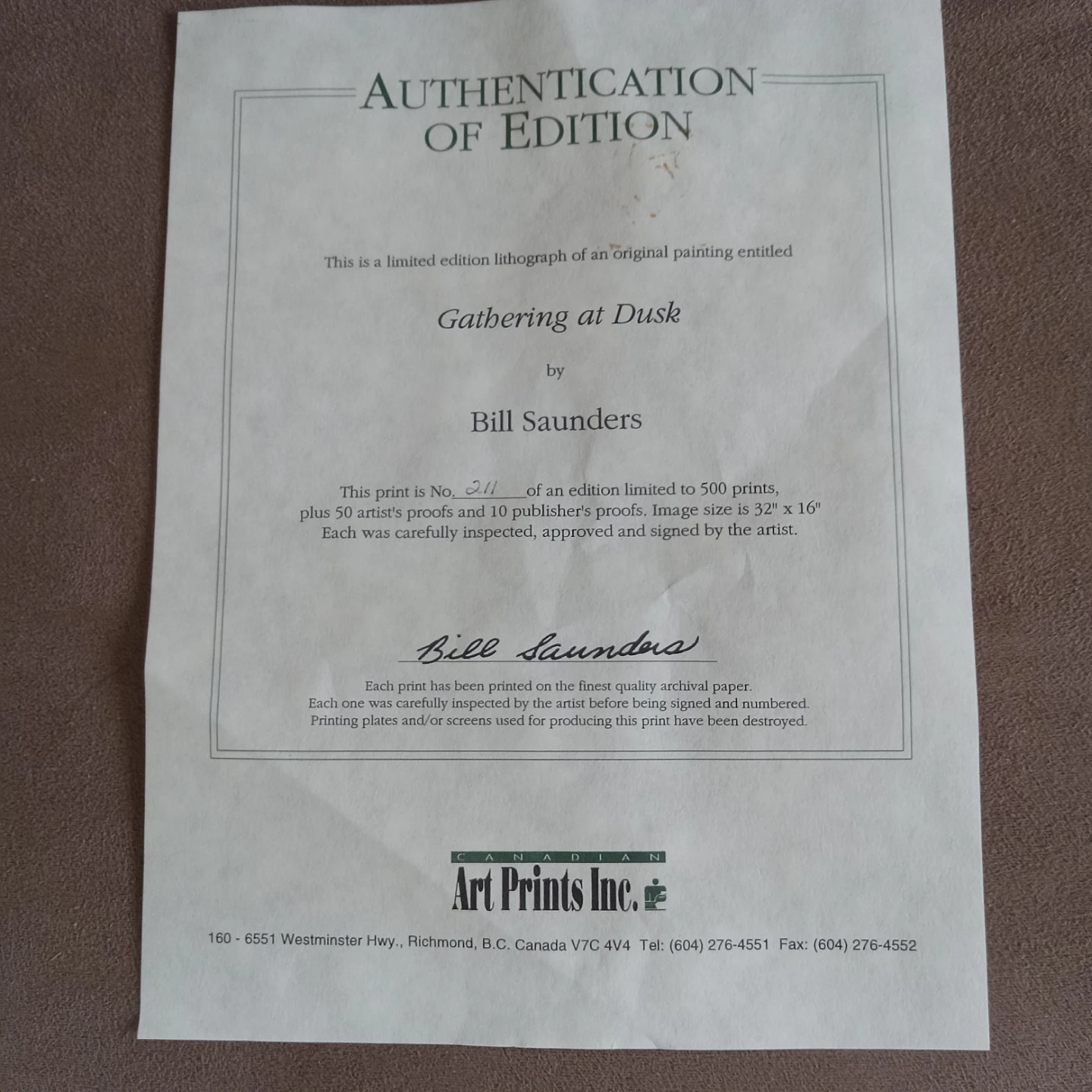 Limited Edition Bill Saunders Print Signed on Glass by Artist - photo 3