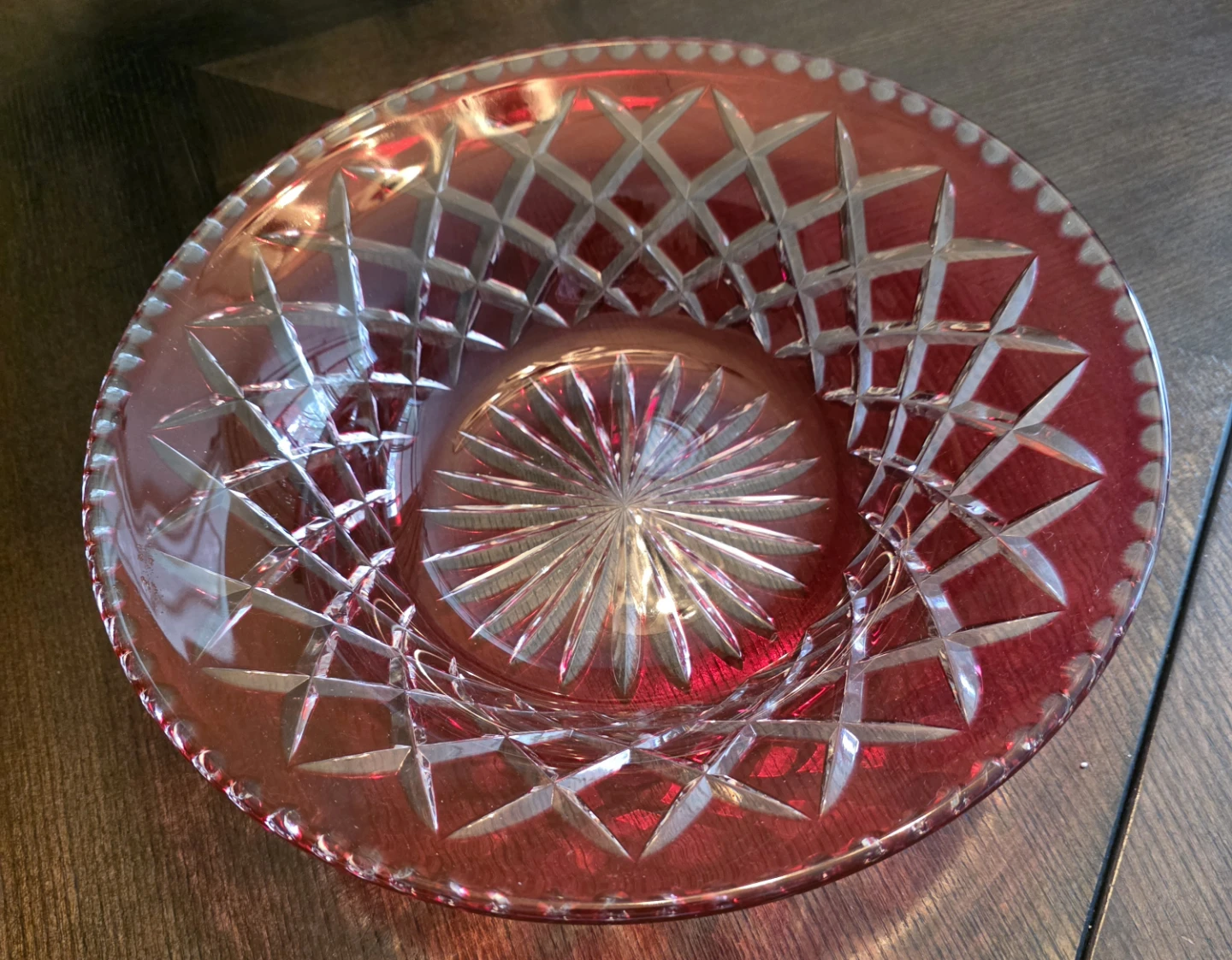 Vintage ruby red and clear glass bowl
