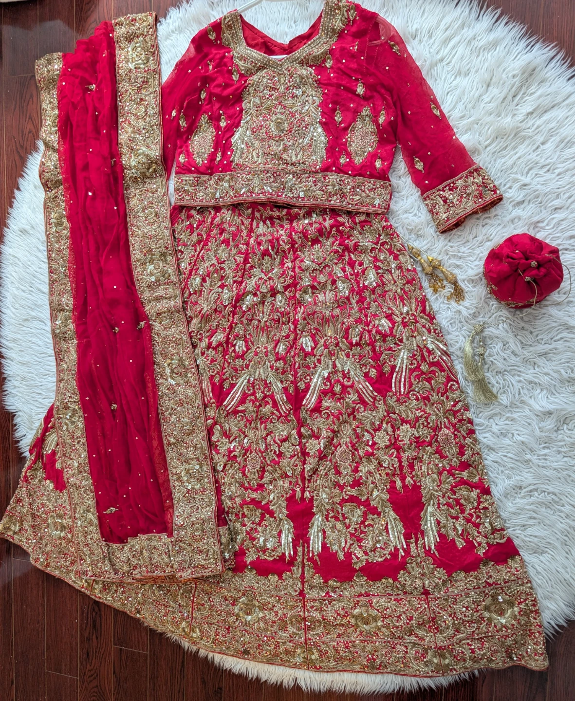 Brand NEW Red Bridal Lehenga with Dupatta and Potli Bag