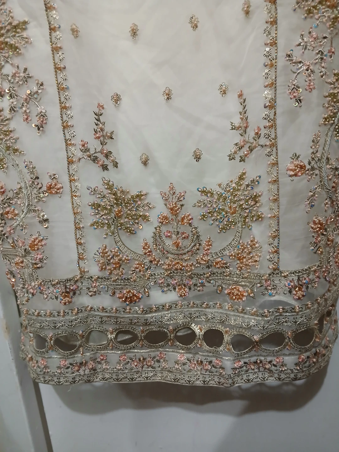 White & Gold Embroidered Kameez Lehenga with Dupatta - photo 4