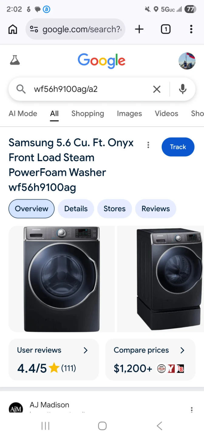 Samsung 30in wide large capacity washer and gas dryer set