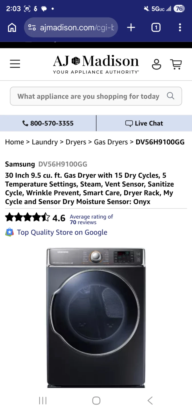 Samsung 30in wide large capacity washer and gas dryer set - photo 2