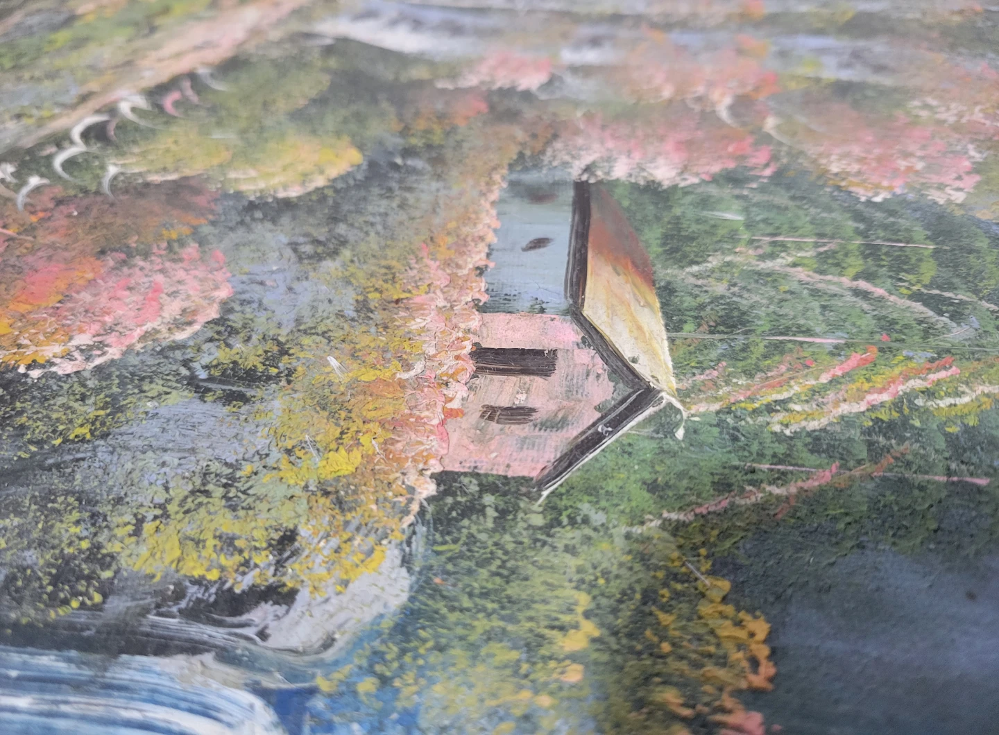 Framed Landscape Painting with Waterfall and Cabin 24"×20" - photo 4