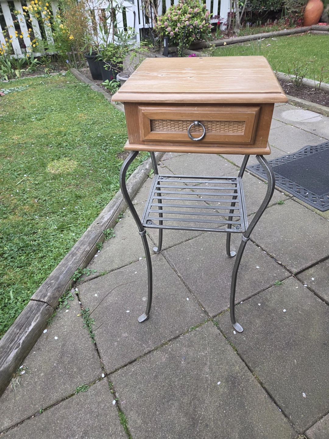 Wooden and metal accent table with drawer - photo 2