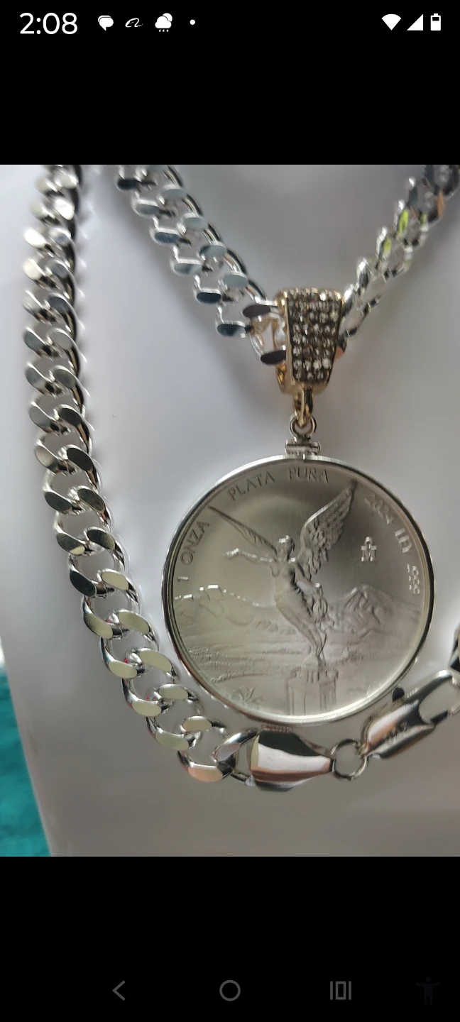 Collar chapado con moneda de plata libertad de México. - photo 2