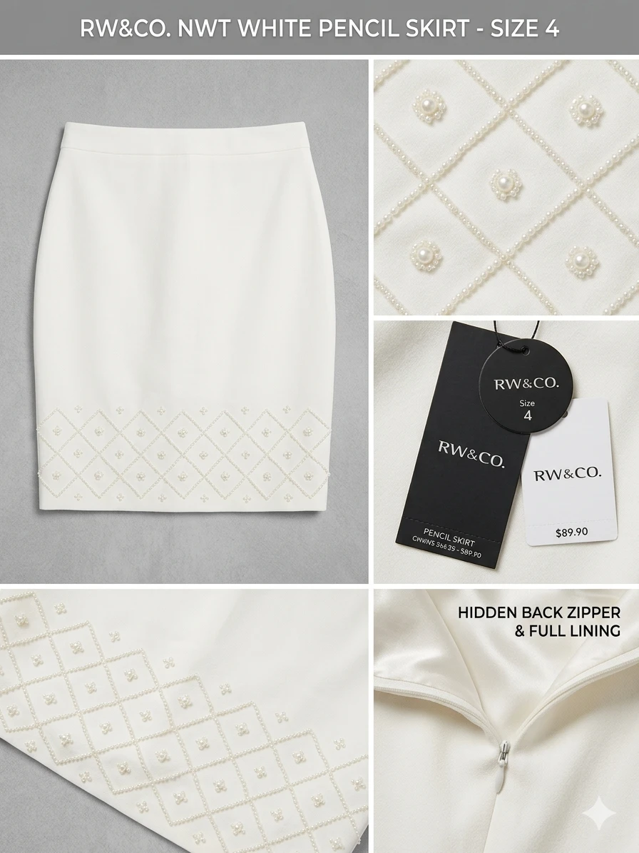 RW&CO. White Embellished Pencil Skirt - Size 4