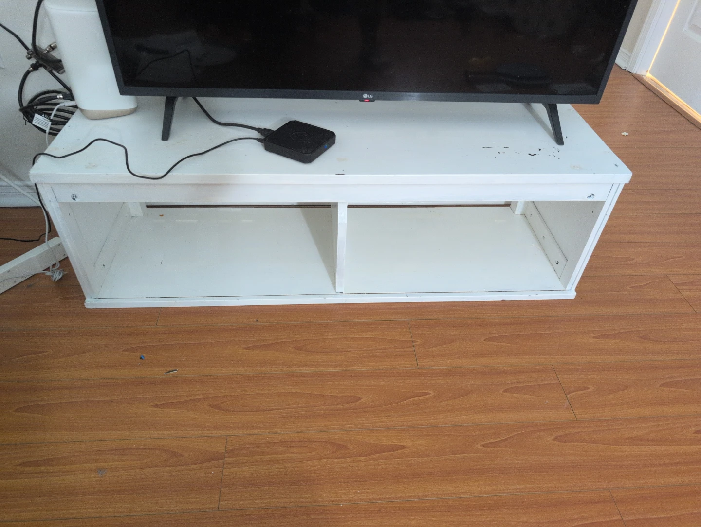White TV Stand with Two Shelves