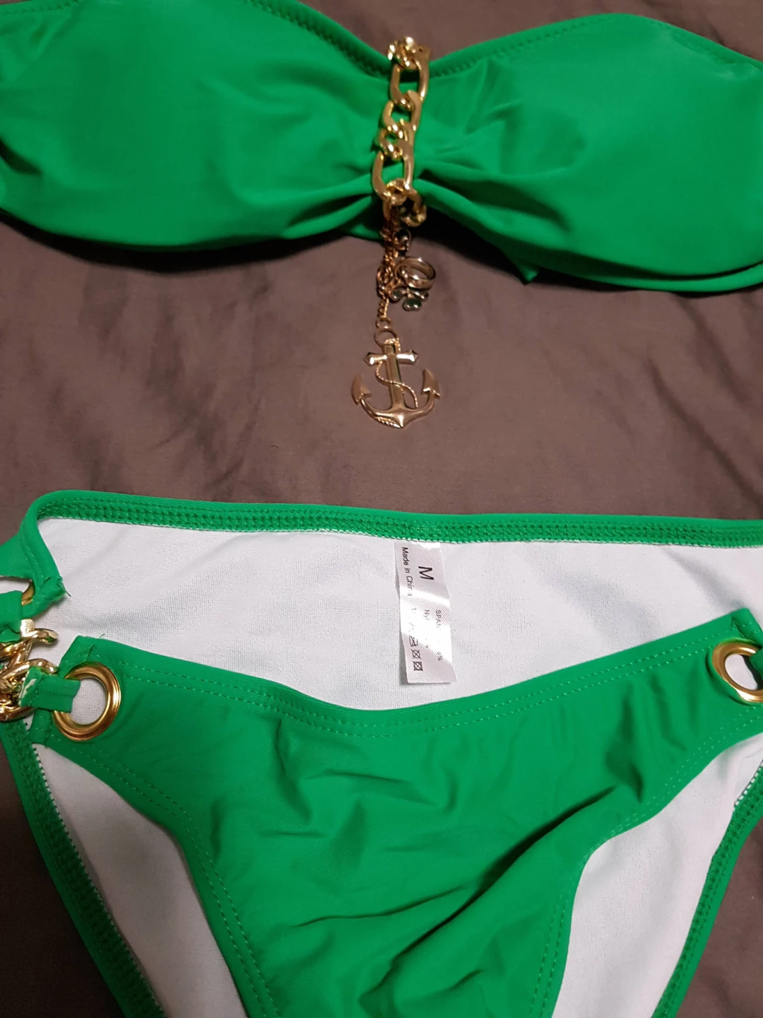 Green Strapless Bikini with Gold Chain and Anchor Charm medium - photo 2