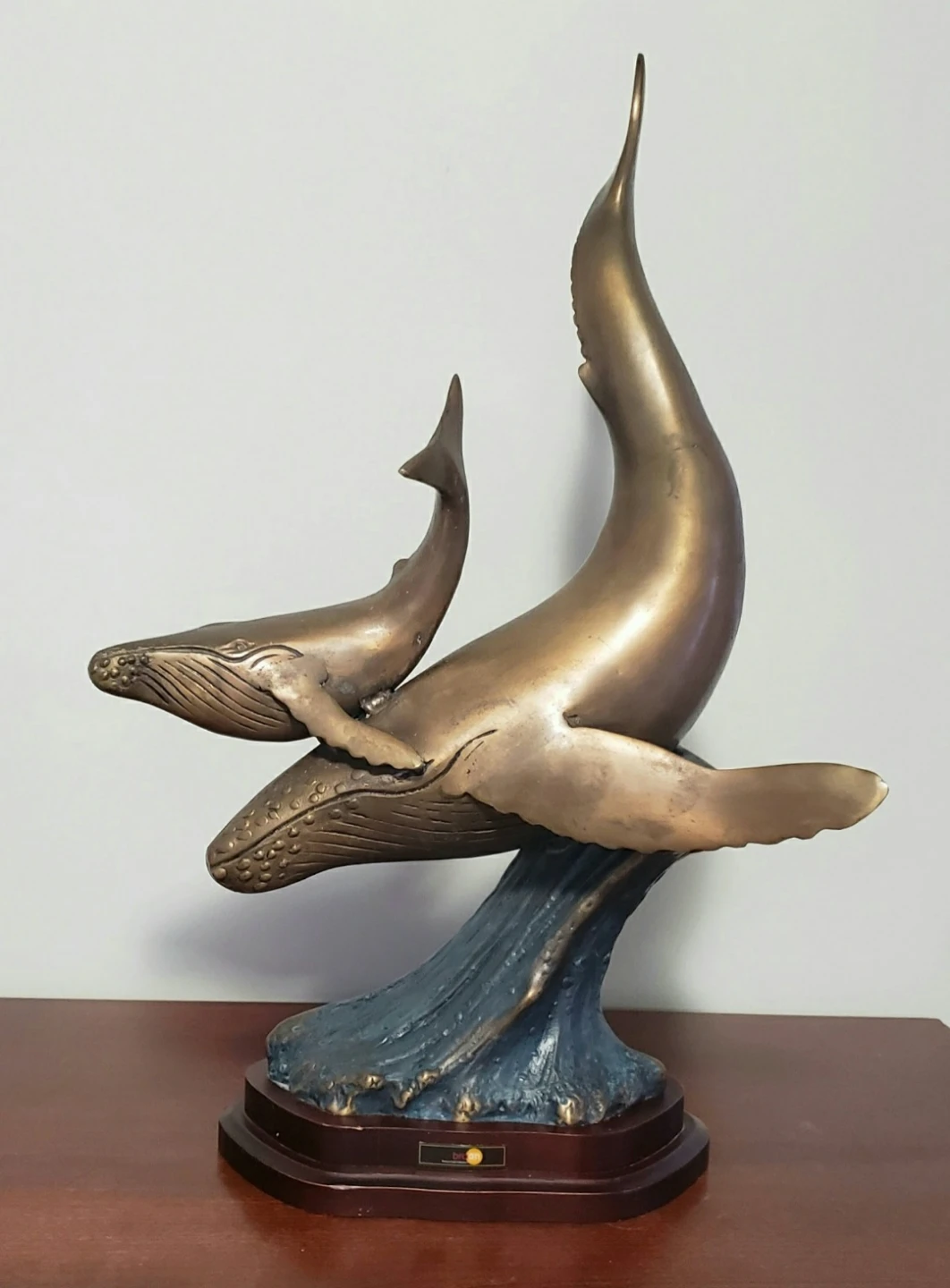 Bronze Whale and Calf Sculpture