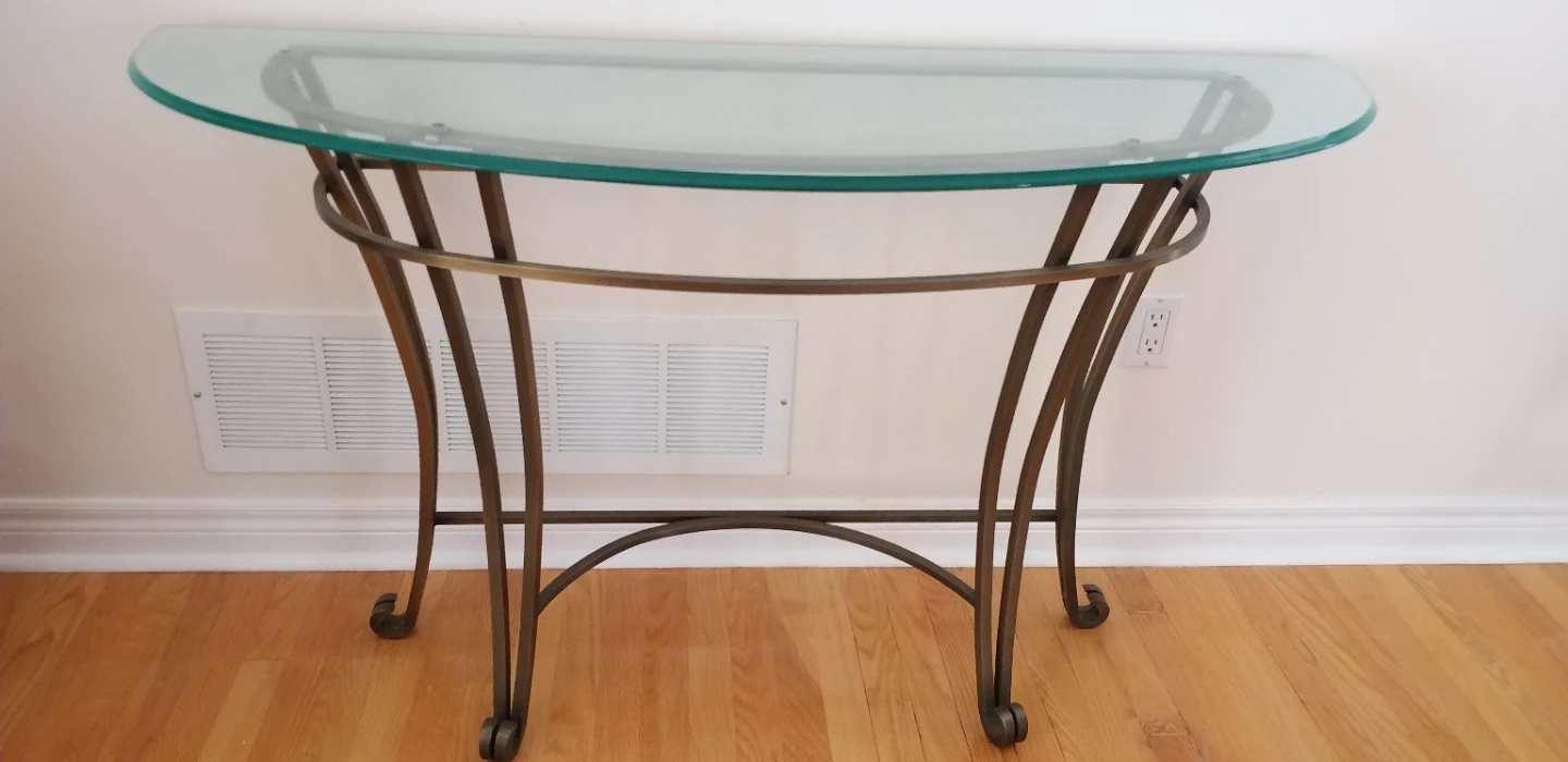 Glass Top Console Table with Metal Base