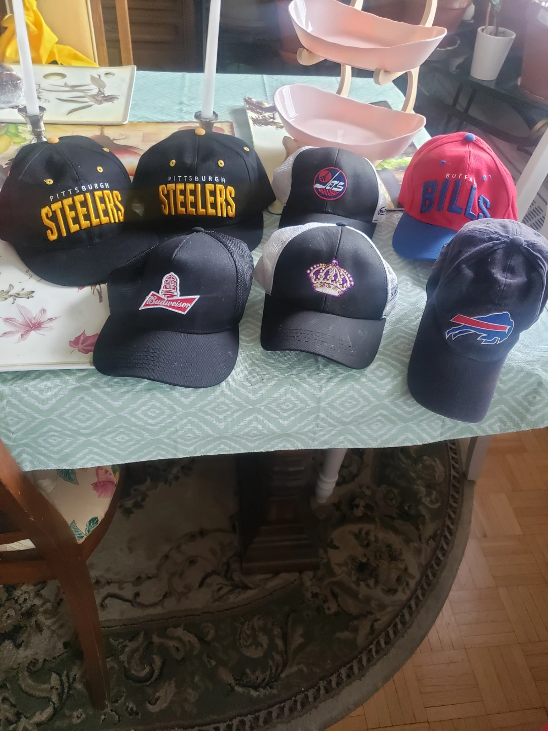 Assorted Baseball Caps - Steelers, Bills, Budweiser & More