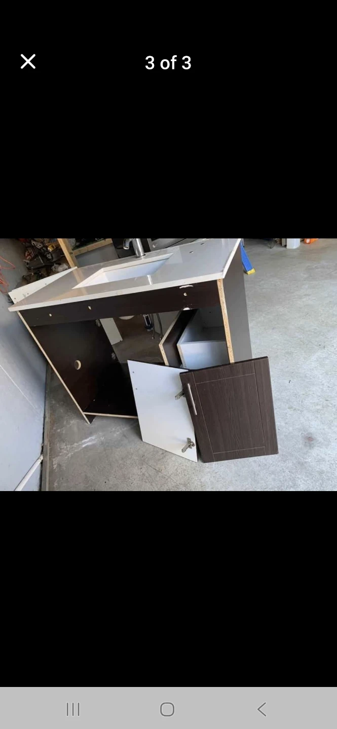 Dark Wood Vanity with Sink and Faucet