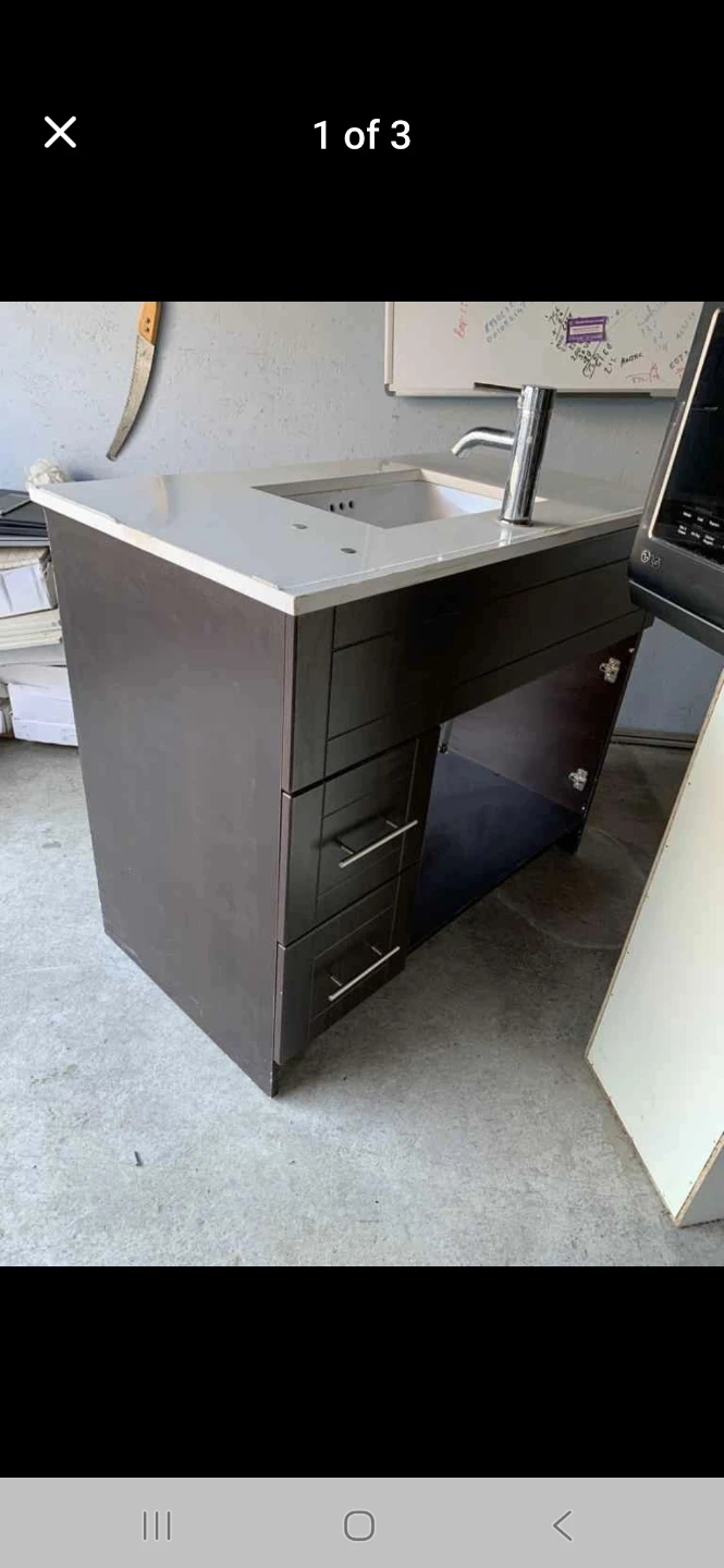 Dark Wood Vanity with Sink and Faucet - photo 3