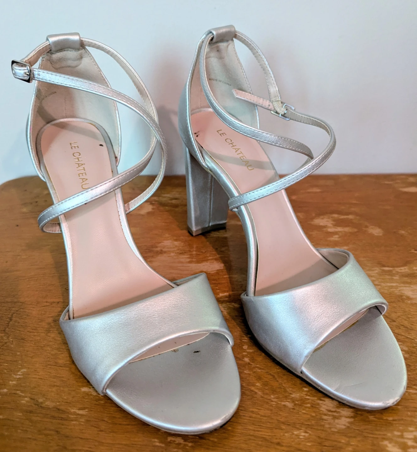 Le Château Silver Block Heel Sandals