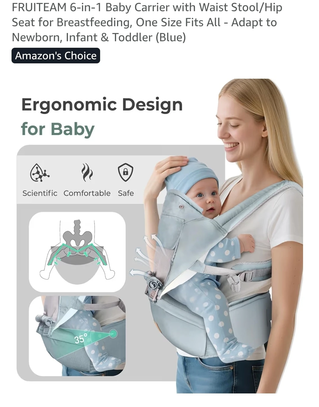 FRUITEAM 6-in-1 Baby Carrier with Waist Stool/Hip Seat - Blue - photo 2