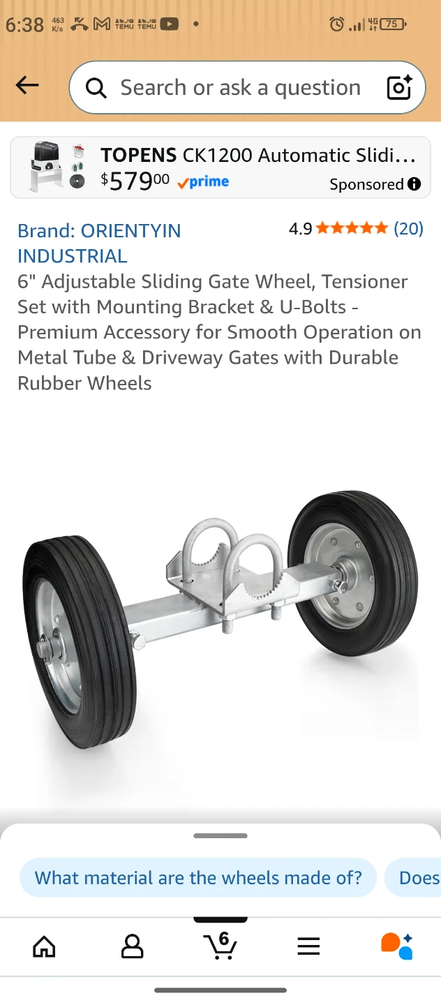 ORIENTYIN INDUSTRIAL 6" Sliding Gate Wheel Tensioner Set
