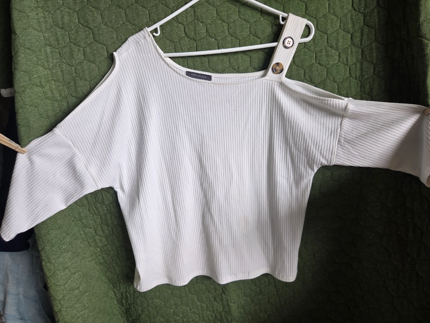 White Ribbed Cold Shoulder Top