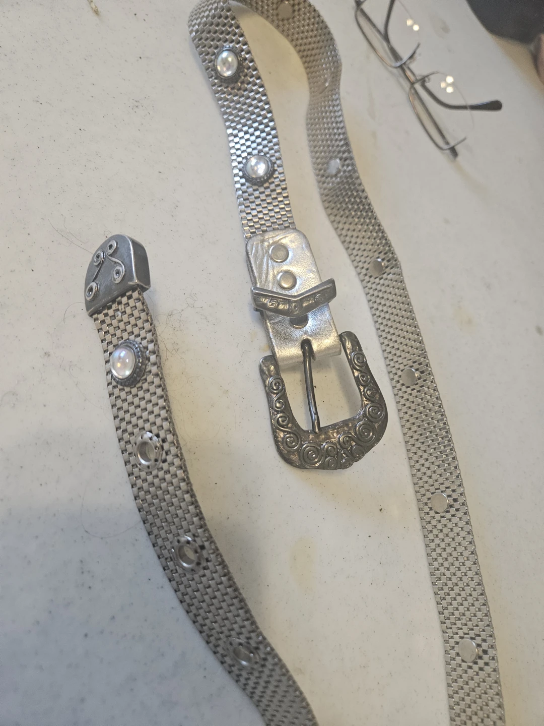 Silver Mesh Belt with Decorative Buckle