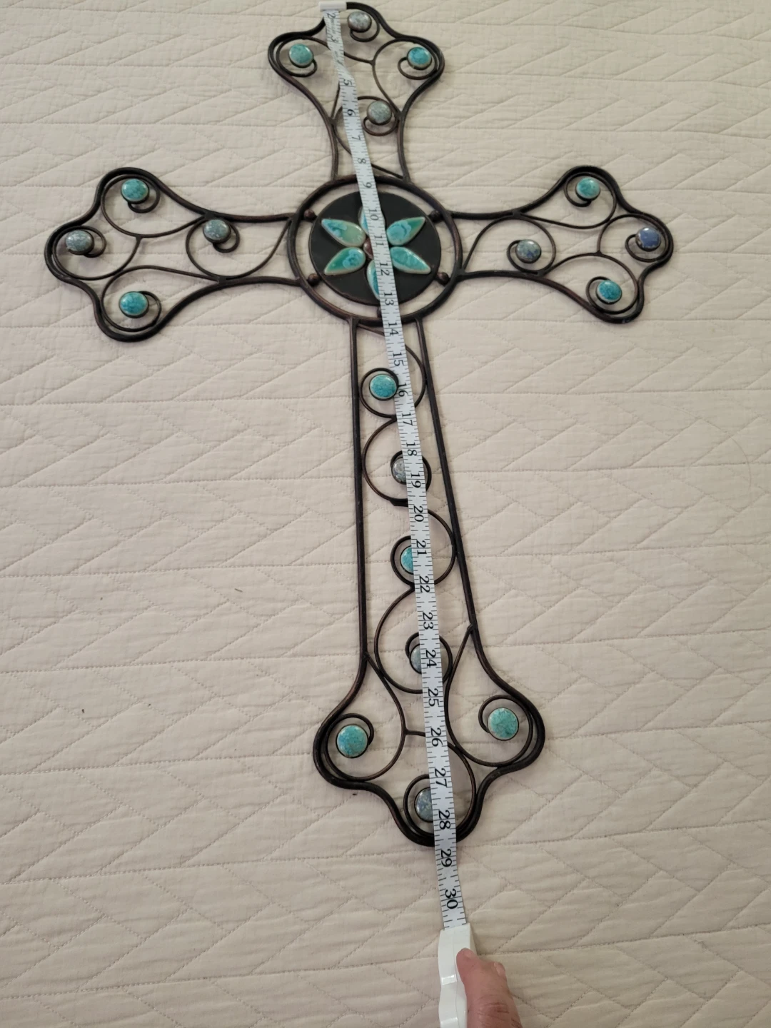 Western Style Metal Wall Cross with Turquoise Accents - photo 3