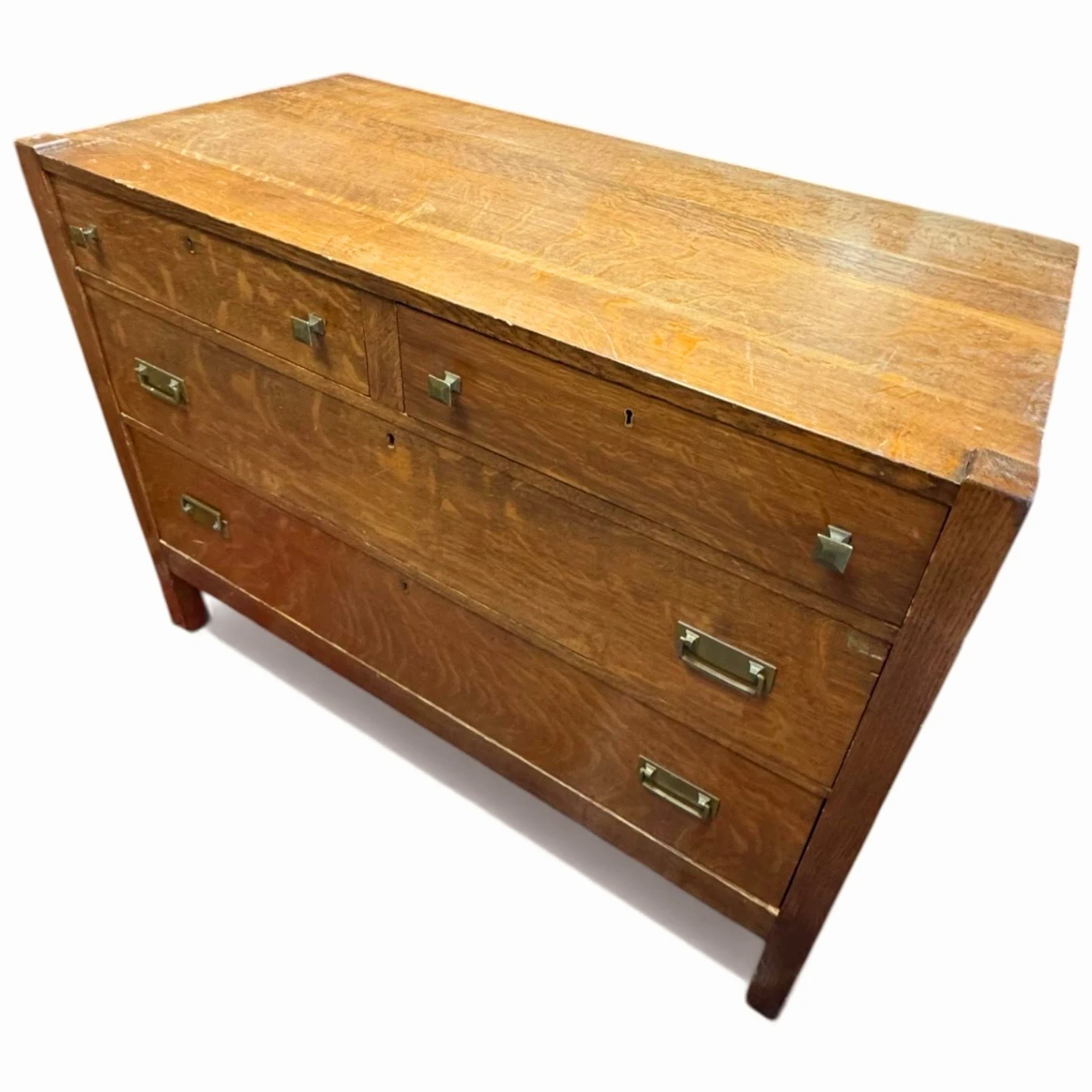Antique Tiger Oak 4 Drawer Dresser With Brass Pull Handles - photo 2