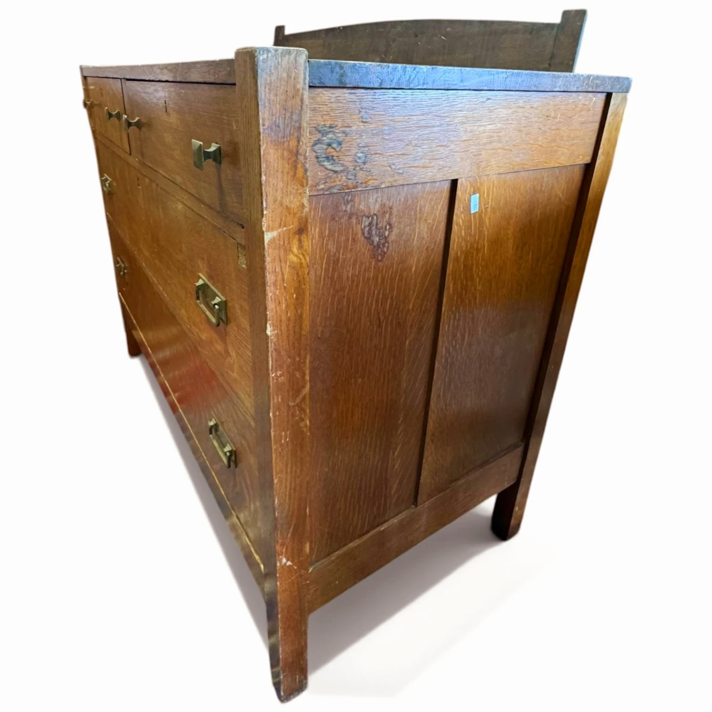 Antique Tiger Oak 4 Drawer Dresser With Brass Pull Handles - photo 3