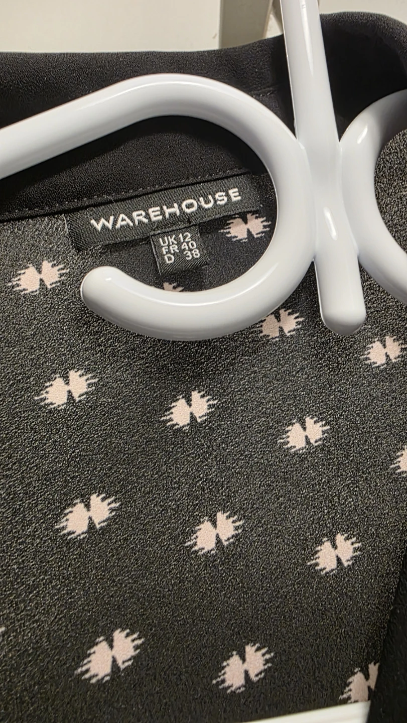 WAREHOUSE Black Printed Button-Up Shirt Dress - UK 12 - photo 3