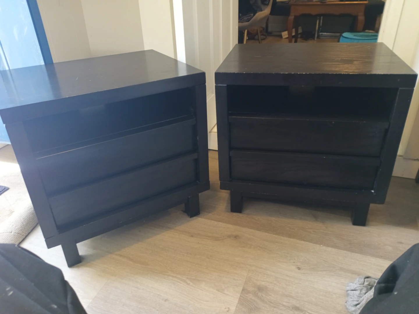 Pair of Black Nightstands with Drawers - photo 2