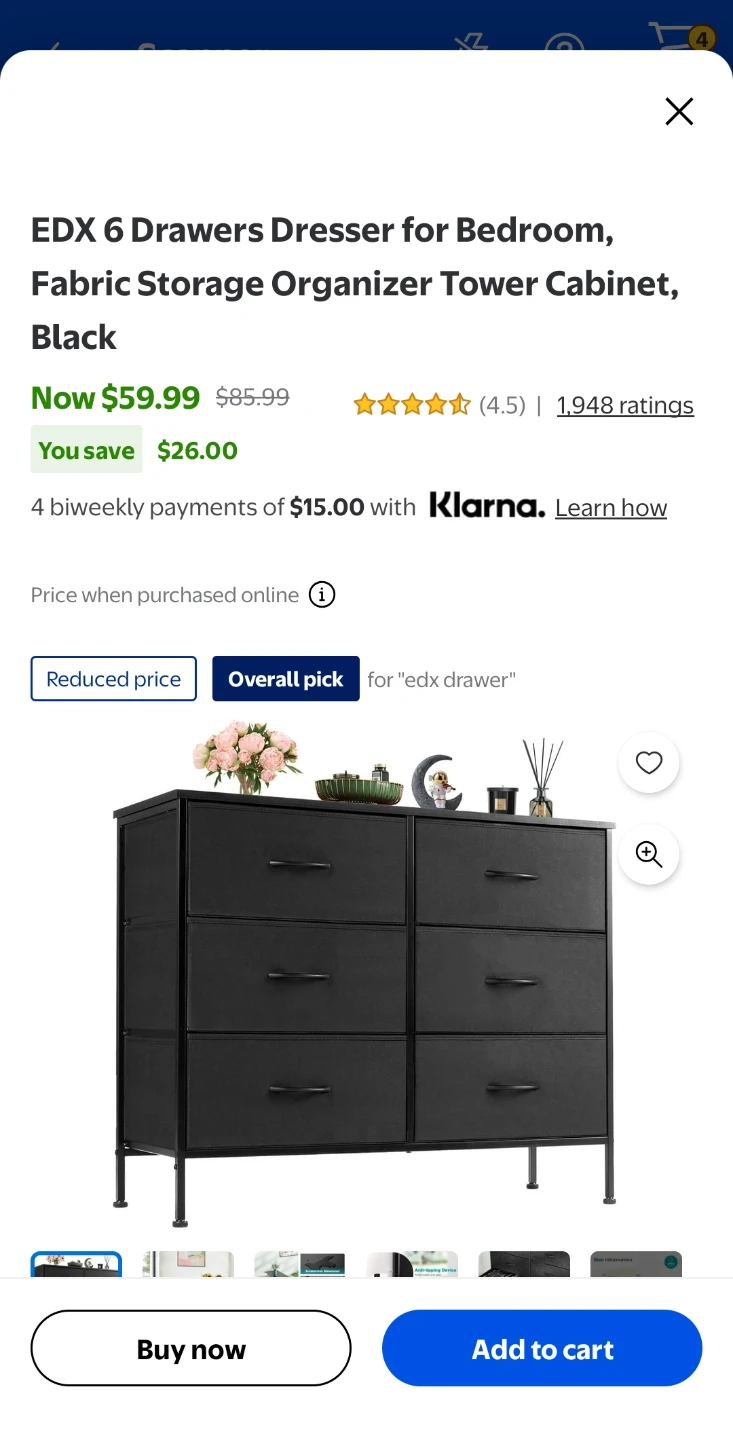 EDX 6 Drawer Fabric Dresser - Black