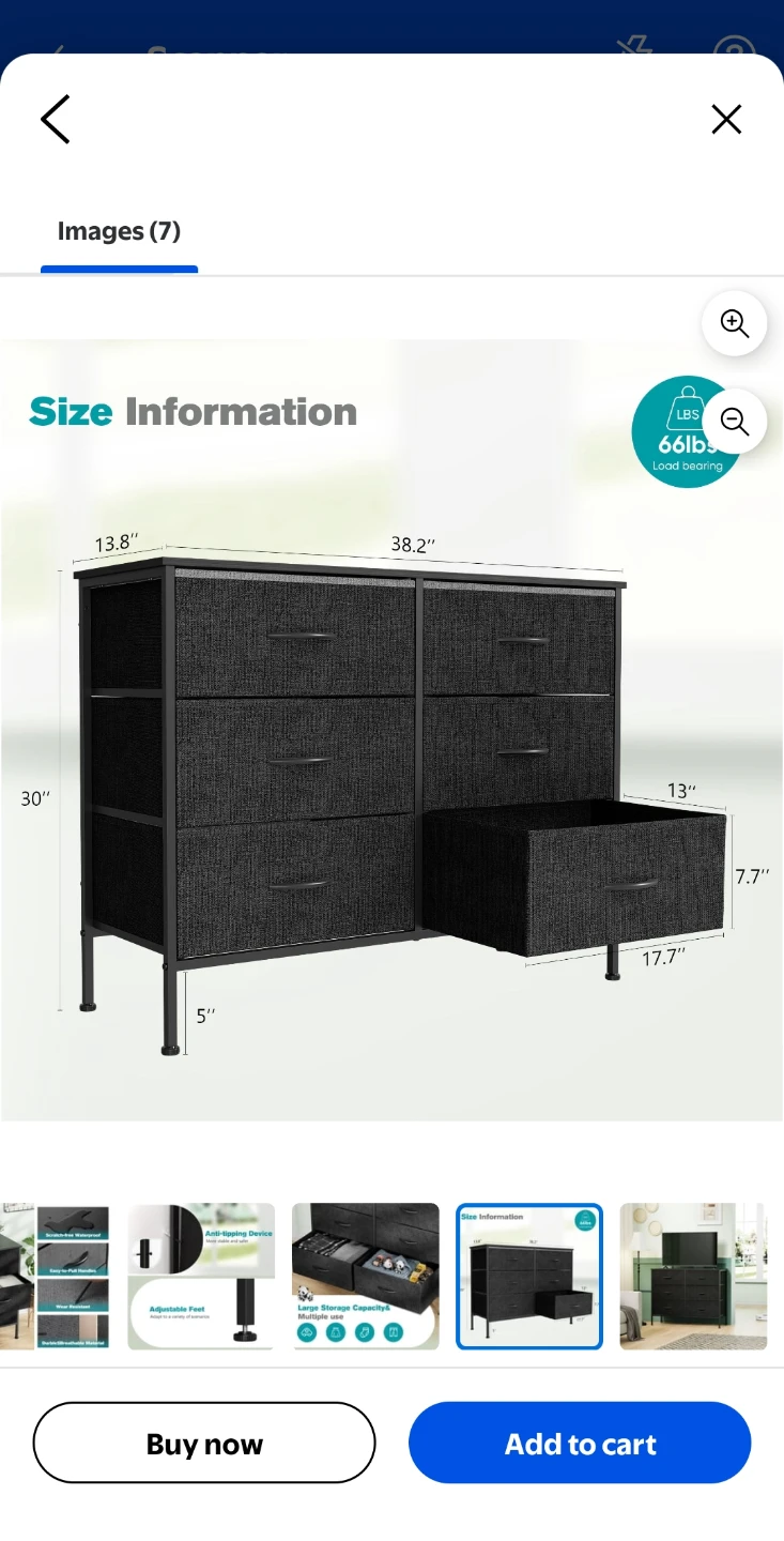 EDX 6 Drawer Fabric Dresser - Black - photo 5