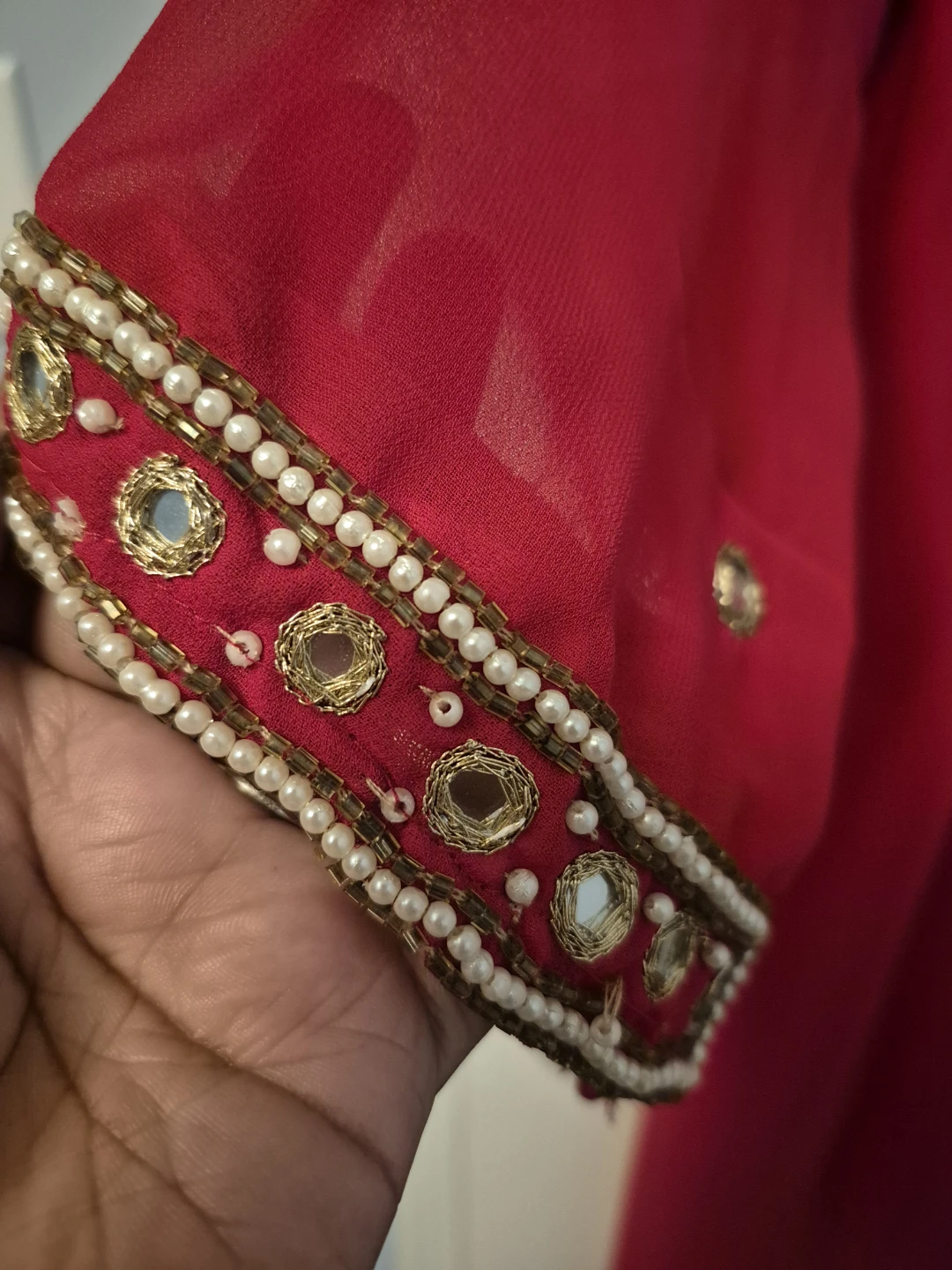 Red Embroidered Kameez with Mirror Work - photo 3